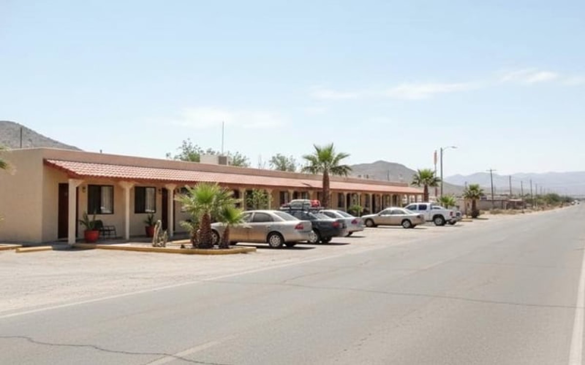 Practical Matehuala hotel entrance with parking for a January high-desert road trip
