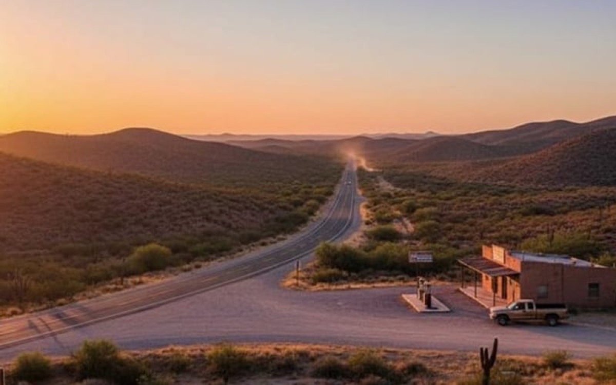 Clear January road-trip light near Matehuala after a practical high-desert travel day