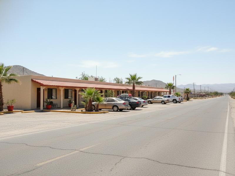 Roadside Matehuala hotel entrance with parking for an early desert departure