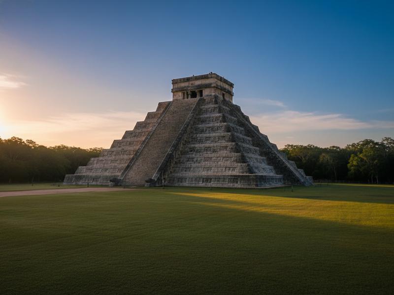El Castillo pyramid at Chichén Itzá in the Yucatán Peninsula at sunrise with no crowds