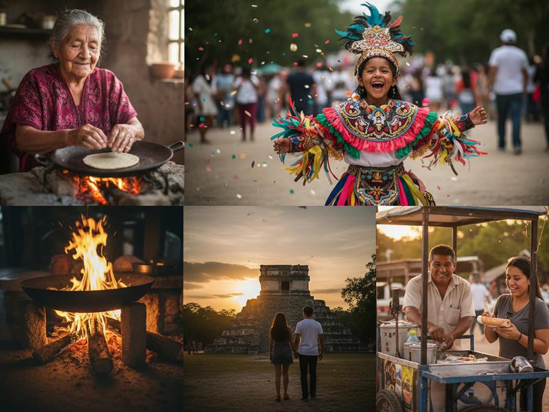 Collage of travel moments including local connections, beautiful landscapes, and cultural experiences