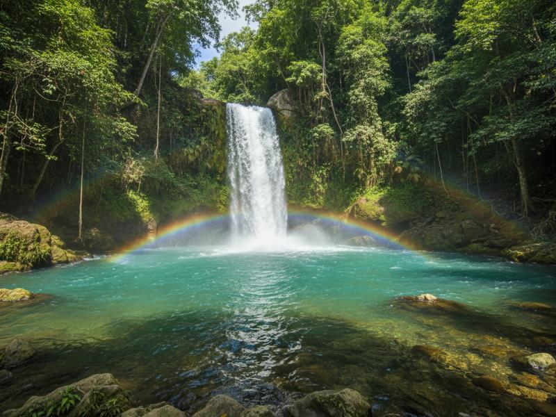 Minas Viejas waterfall during dry season with brilliant turquoise water