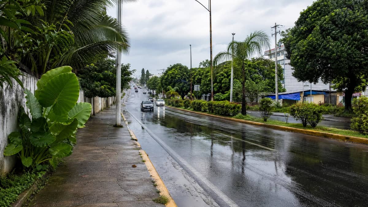 Wet Minatitlan roadside after July rain in southern Veracruz