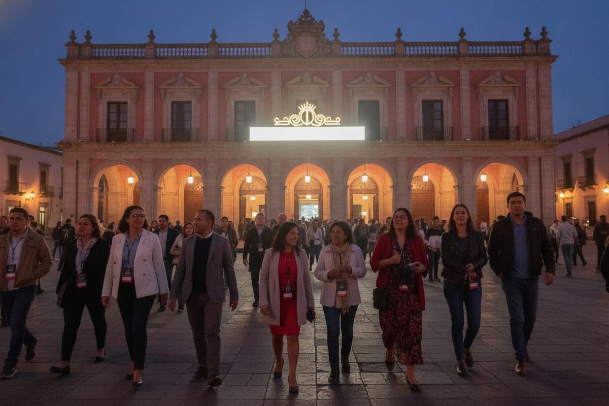 Moviegoers arriving at Teatro Mariano Matamoros during Morelia Film Festival 2026