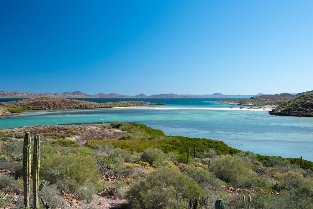 Bahía Concepción 15 km south of Mulege — the protected turquoise bay with kayaking and camping beaches