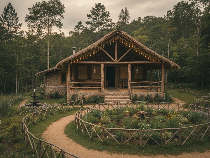 Rustic reception area for a Nanacamilpa firefly tour in Tlaxcala