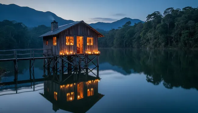 Nanciyaga cabin stilts dusk view