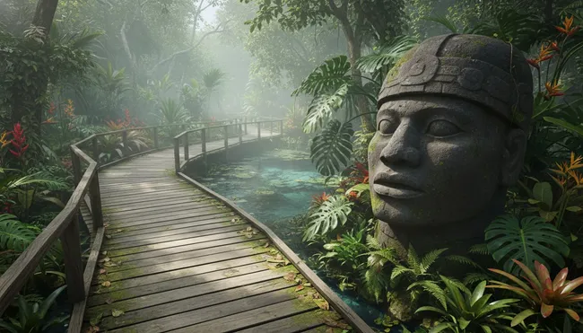 Nanciyaga tour Olmec sculpture reproduction