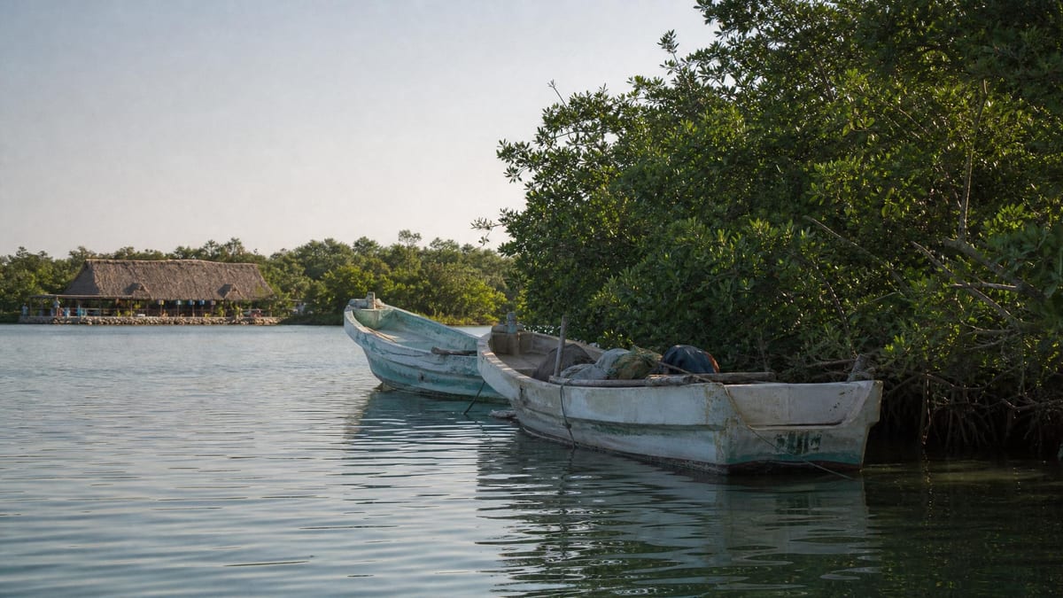 Fishing boats on Mecoacán Lagoon near Paraíso, Tabasco during a dry February morning