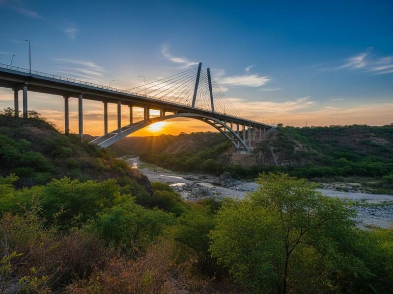 Suspension bridge and forest trail in Pueblos Mancomunados during summer