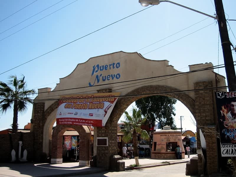Street in Puerto Nuevo's lobster village near Rosarito in Baja California