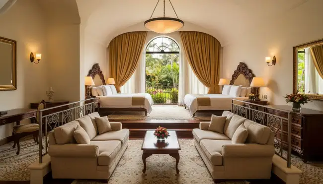 Split level suite interior with a sunken living area