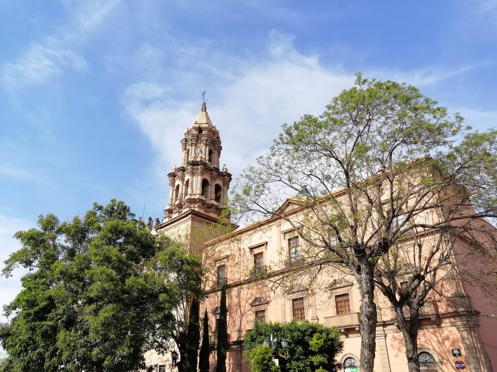 Real de Catorce town square — stone buildings surrounding the central plaza of the historic ghost town mining settlement