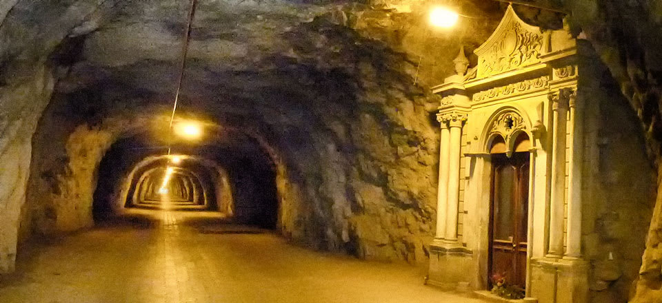 Ogarrio Tunnel entrance at Real de Catorce — the 2.3 km single-lane mining tunnel that is the only vehicle access to the town