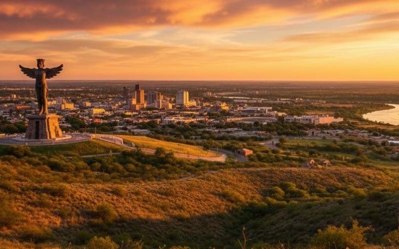 Reynosa border roads and city skyline during September Independence Day season in Tamaulipas