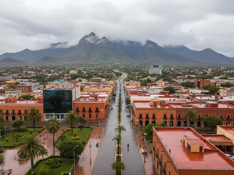 Map-style route view linking Saltillo with Monterrey, Zacatecas, Leon, and San Luis Potosi