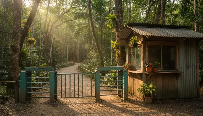 Rural park entrance turnstile for the waterfall access