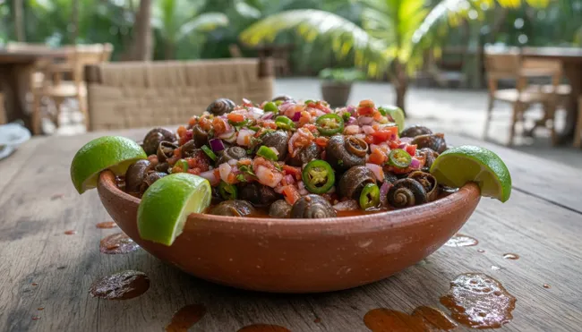 Traditional tegogolos snail cocktail dish served in sauce