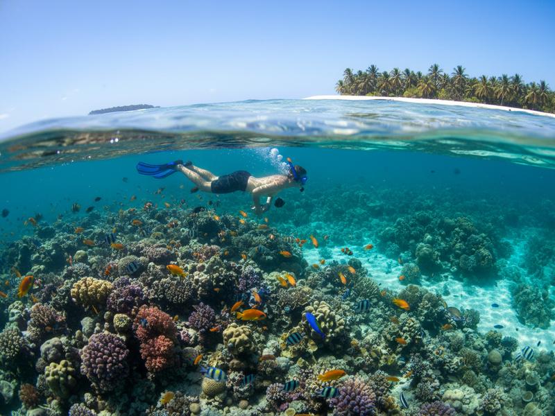 Colorful tropical fish around rocky reef in Banderas Bay near Puerto Vallarta