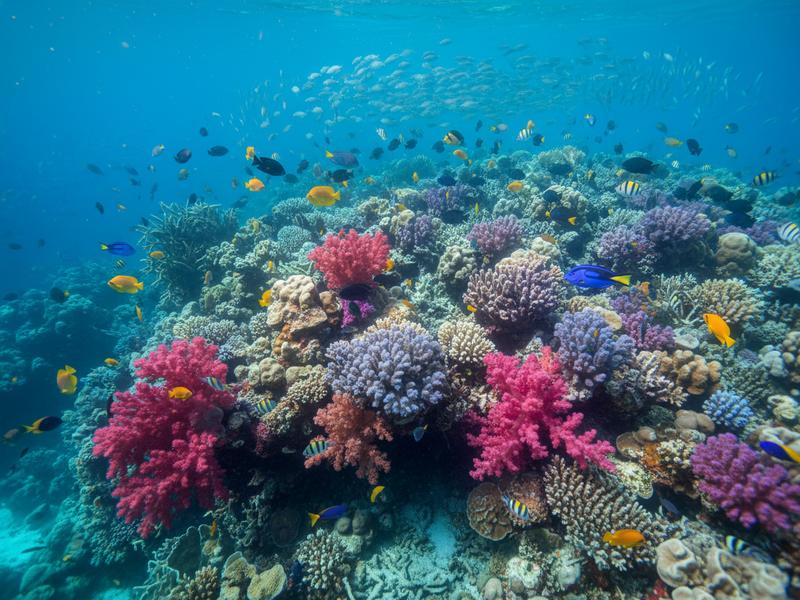Colorful coral reef with tropical fish in Mexico's Caribbean waters