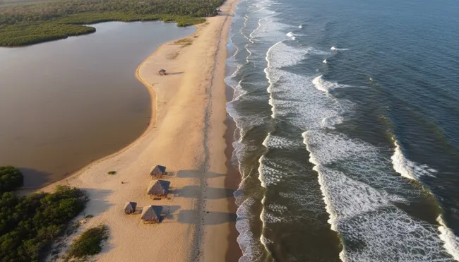 Aerial view of La Barra sandbar separating the lagoon from the ocean