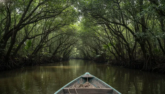 View from a boat traveling through the narrow Tunnel of Love mangrove canal