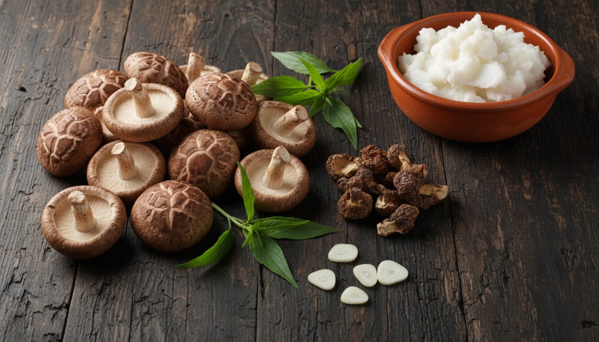 Oaxacan Soup Ingredients Flat Lay Epazote Garlic