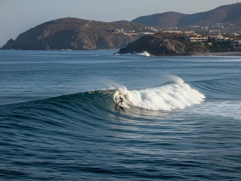 Surfer on clean point break wave at Punta de Mita near Puerto Vallarta