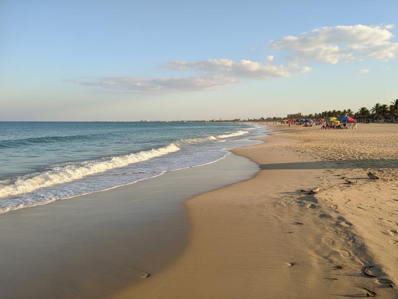 Miramar Beach near Tampico in May with warm Gulf water and early beach planning