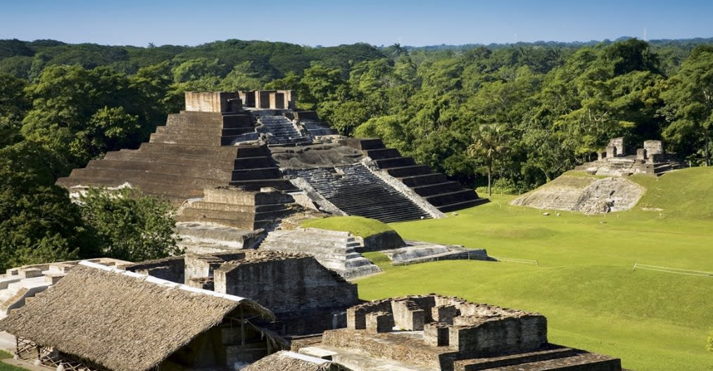 Comalcalco Maya archaeological site near Villahermosa Tabasco — brick pyramid structures unique in Mesoamerica