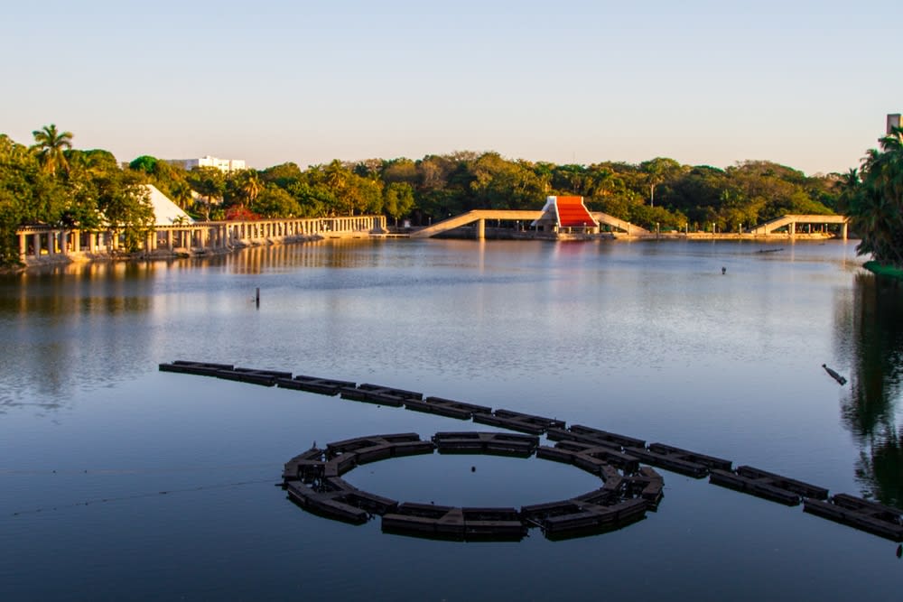 Jungle pathways of Parque-Museo La Venta in Villahermosa connecting Olmec stone sculptures among tropical trees