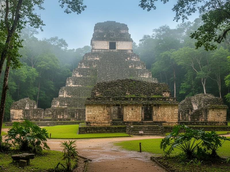 Jungle lodge cabana near Palenque surrounded by tropical vegetation