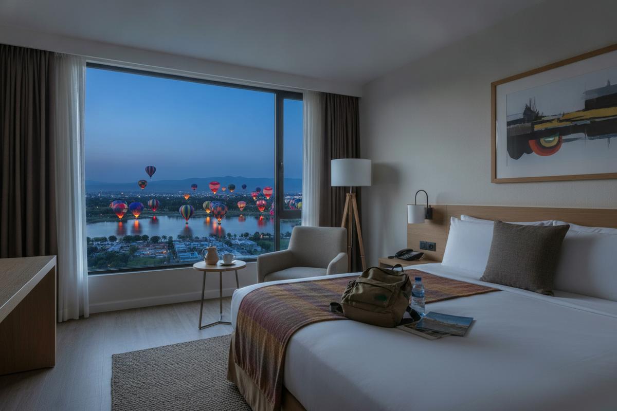 León hotel room prepared for an early Festival del Globo departure