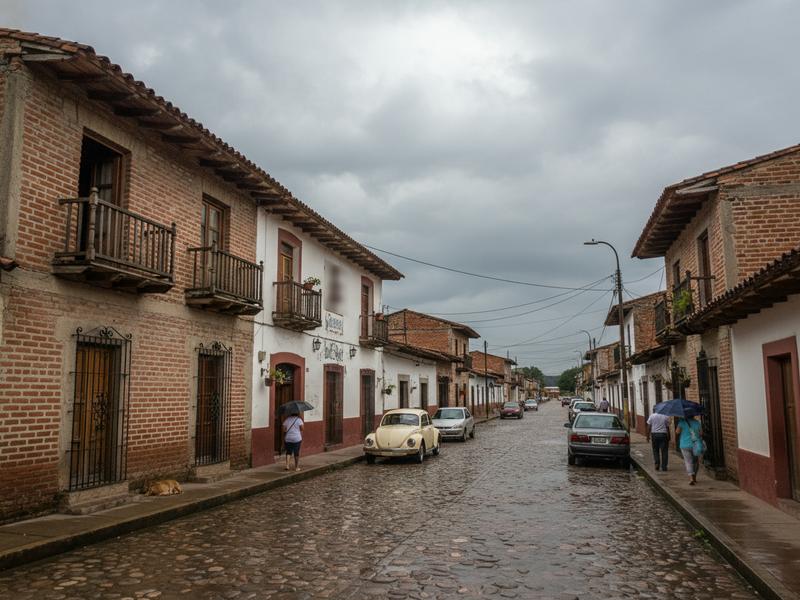 Small hotel street in Nanacamilpa Tlaxcala during firefly season