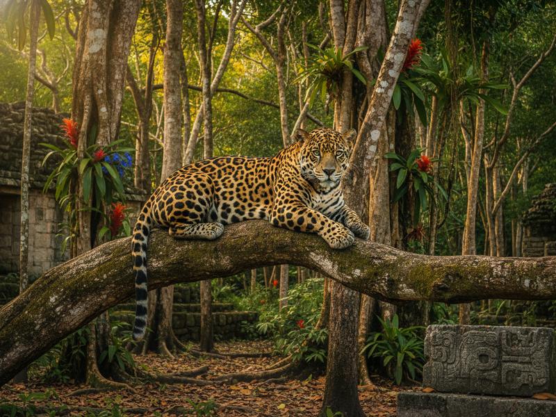 Dense jungle canopy of Calakmul Biosphere Reserve, habitat for jaguars and wildlife