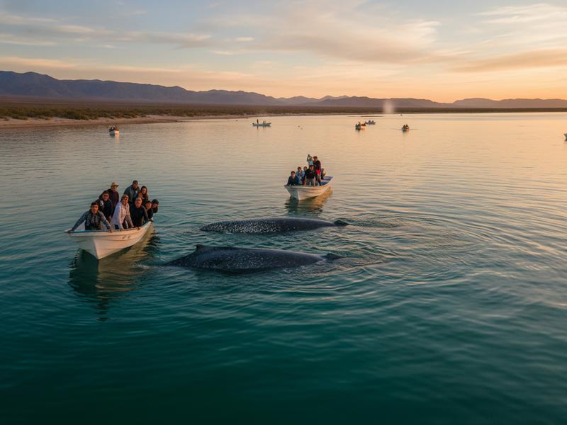 Gray whale mother and calf in the protected waters of San Ignacio Lagoon