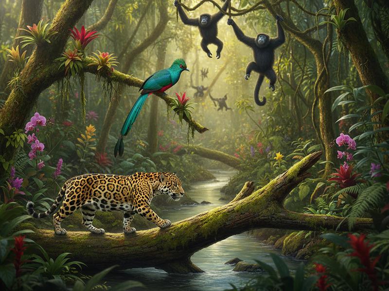 Collage of Mexican wildlife including jaguar, sea turtle, monarch butterfly, and whale