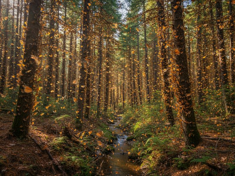 Thousands of monarch butterflies covering oyamel fir trees in Mexican mountain forest