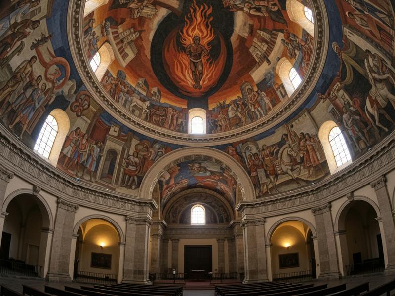 Interior of Hospicio Cabañas in Guadalajara showing the famous Orozco murals on the ceiling