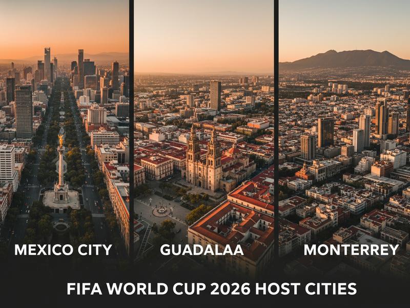 Map showing the three Mexican World Cup 2026 host cities: Mexico City, Guadalajara, and Monterrey